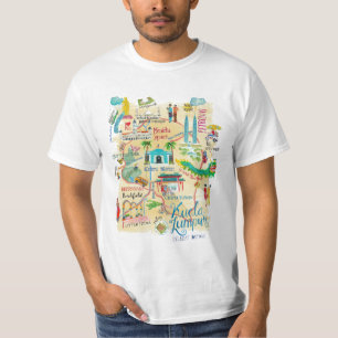 T-shirt carte de voyage illustrative jaune de Kuala Lumpur
