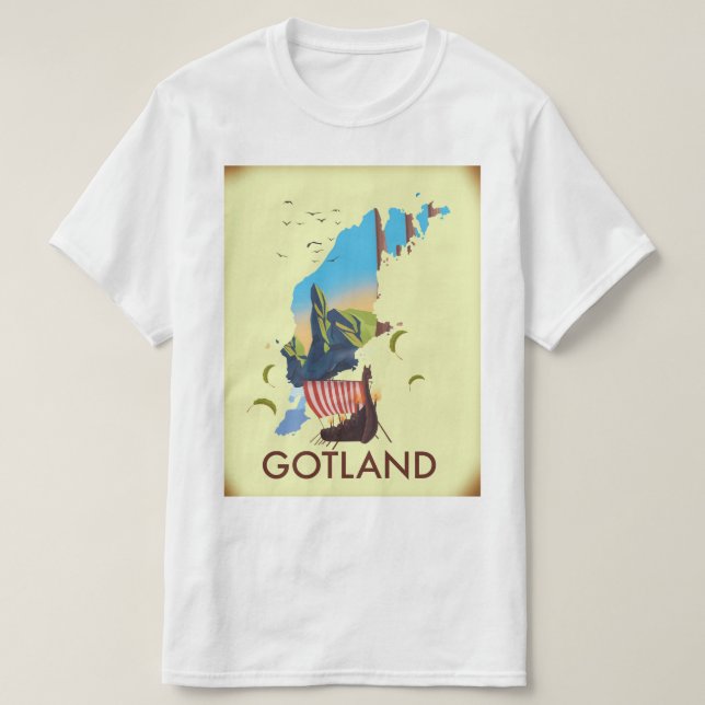 T-shirt Carte de voyage Viking de la mer Baltique de Gotla (Design devant)