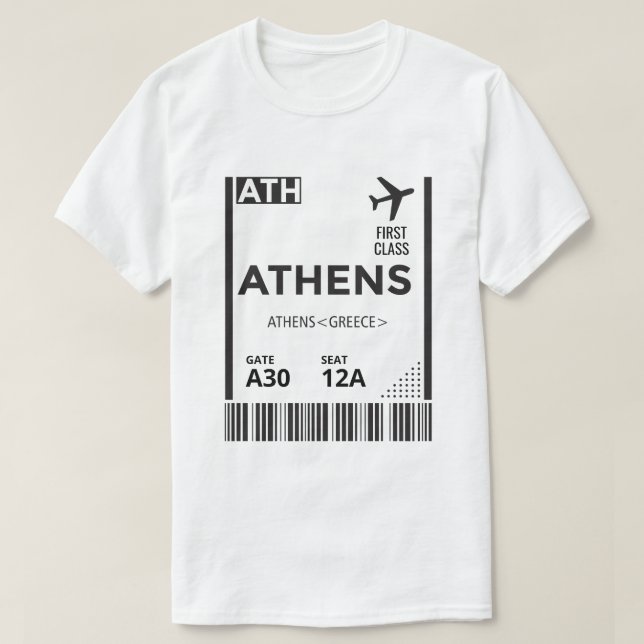 T-shirt Carte d'embarquement personnalisée Athènes Grèce (Design devant)