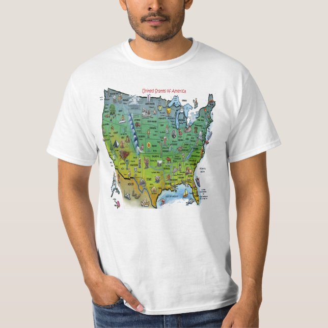 T-shirt Carte des caricatures des USA (Devant)