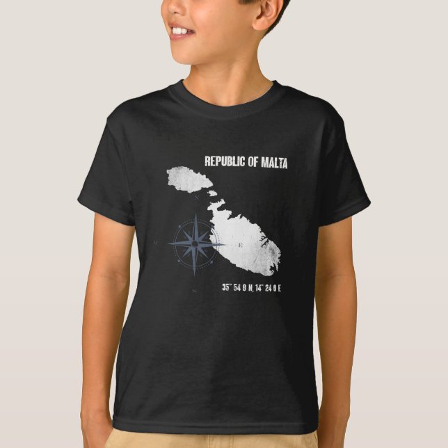 T-shirt Carte des coordonnées des îles de voyage de Malte (Devant)