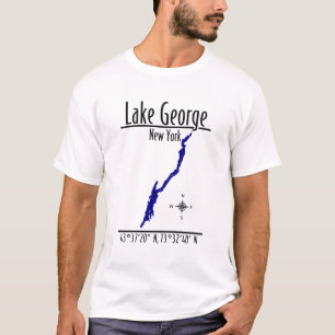 T-shirt Carte des coordonnées du rivage du lac George, New