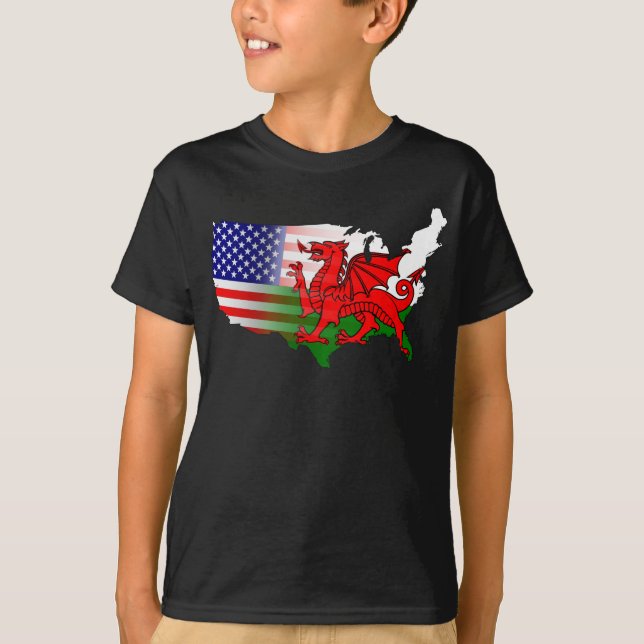 T-shirt Carte des drapeaux gallois américains (Devant)