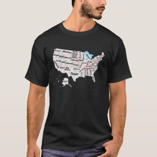 T-shirt Carte des États-Unis avec noms des états et fronti