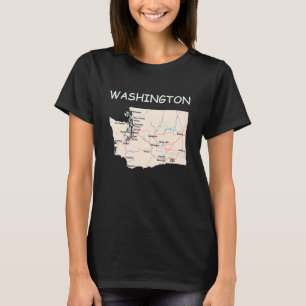 T-shirt Carte Des Grandes Villes De L'État De Washington L