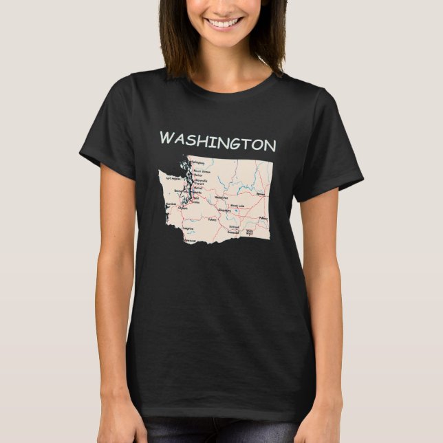 T-shirt Carte Des Grandes Villes De L'État De Washington L (Devant)