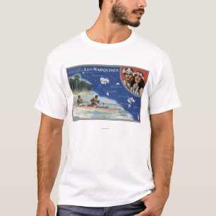 T-shirt Carte des îles, indigènes dans un canoë
