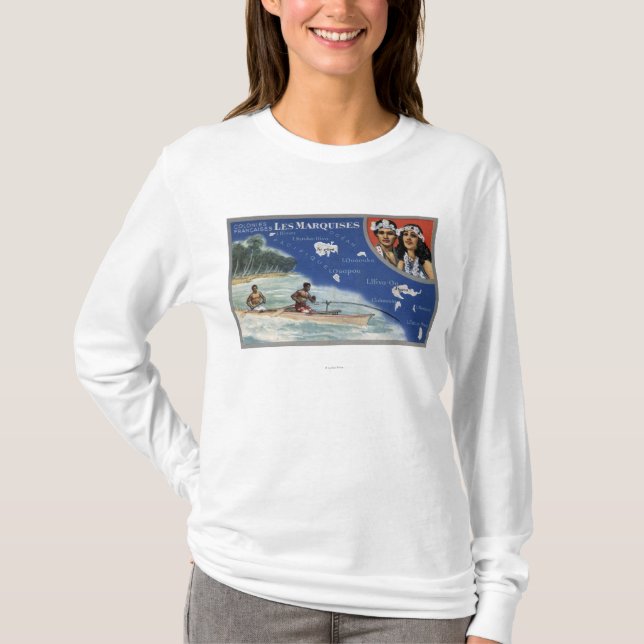 T-shirt Carte des îles, indigènes dans un canoë (Devant)