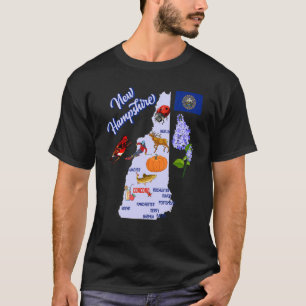 T-shirt Carte Des Principales Villes De L'État Du New Hamp