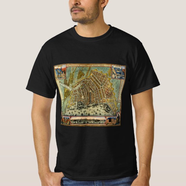 T-shirt Carte des rues antiques d'Amsterdam, Pays-Bas (Devant)