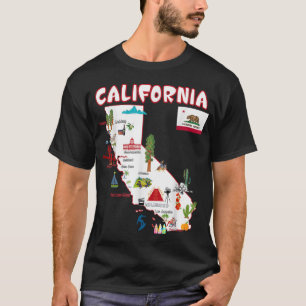 T-shirt Carte des sites californiens, grandes villes, drap