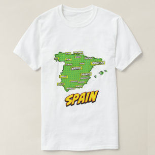 T-shirt Carte d'Espagne illustrée dans le style Pop Art