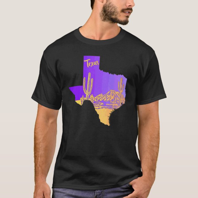 T-shirt Carte d'état du Texas Paysage du désert Cactus à l (Devant)