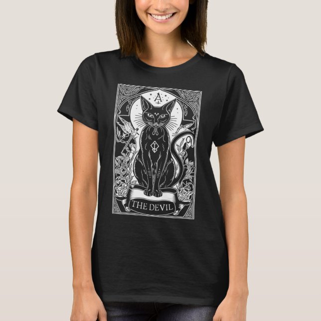 T-shirt Carte Devil Tarot Card Cat Tarot Card (Devant)