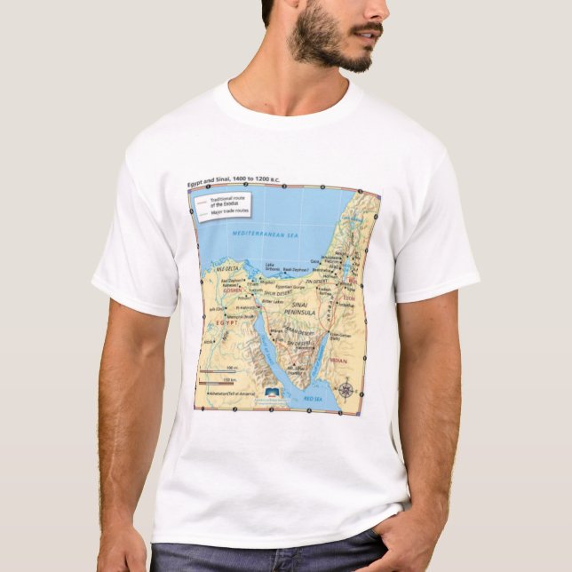 T-shirt Carte d'exode Egypte et Sinai 1400 à de Moïse B (Devant)