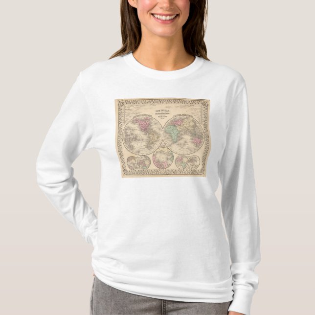 T-shirt Carte d'hémisphères du monde par Mitchell (Devant)