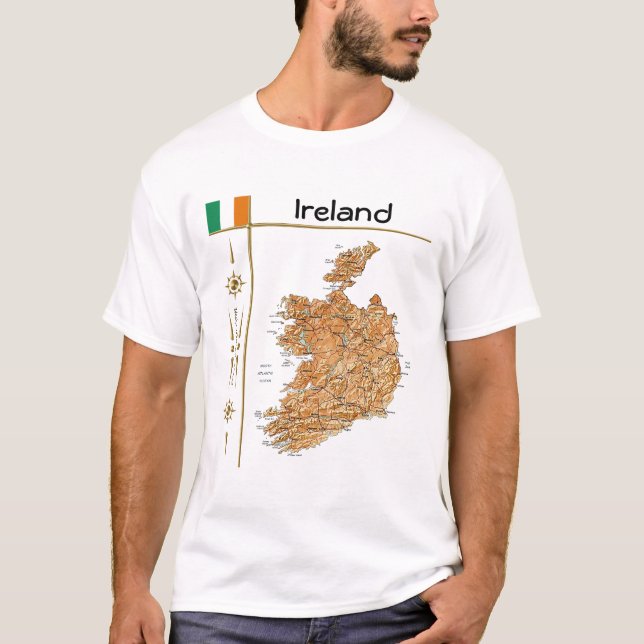 T-Shirt Carte d'Irlande + Drapeau + Titre (Devant)