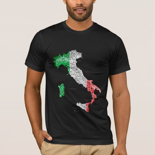T-Shirt Carte d'Italie Couleur du Drapeau (Devant)
