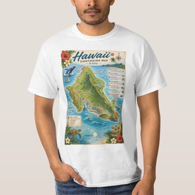 T-shirt Carte d'Oahu à Hawaï (Devant)
