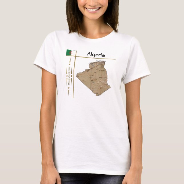 T-Shirt Carte + Drapeau + Titre Algérie (Devant)