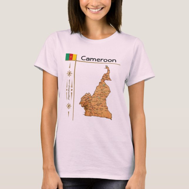 T-Shirt Carte + Drapeau + Titre Cameroun (Devant)