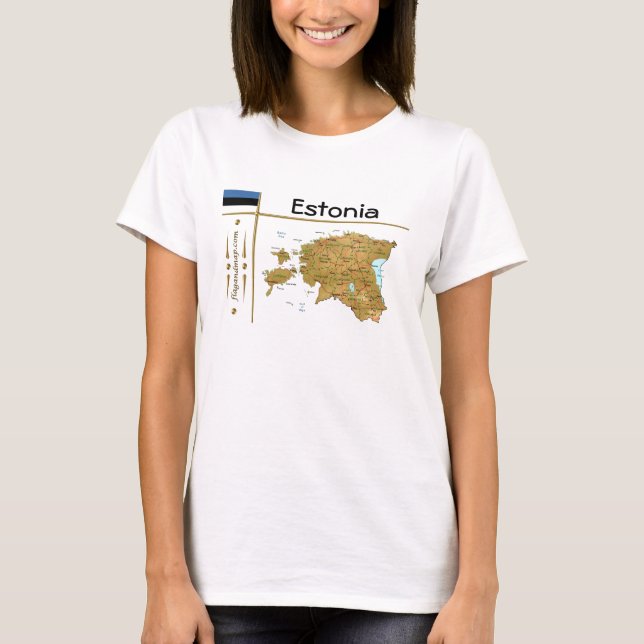 T-Shirt Carte + Drapeau + Titre Estonie (Devant)