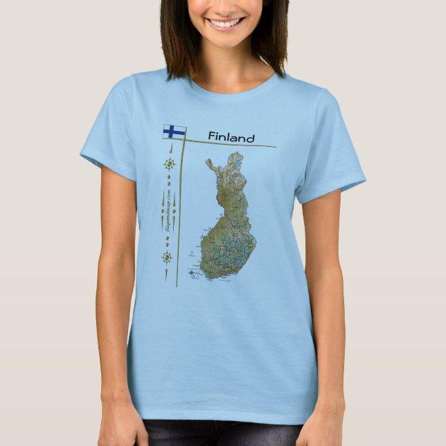 T-Shirt Carte + Drapeau + Titre Finlande (Devant)
