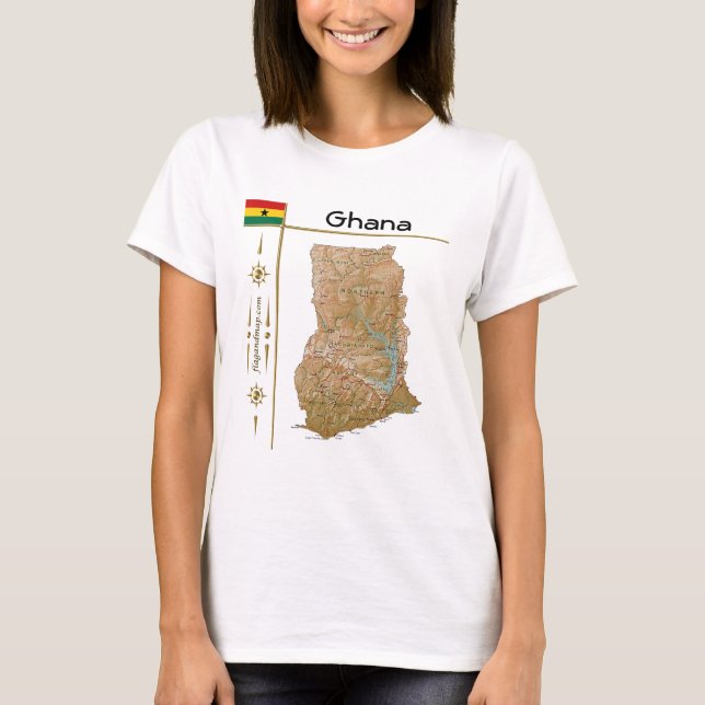 T-Shirt Carte + Drapeau + Titre Ghana (Devant)