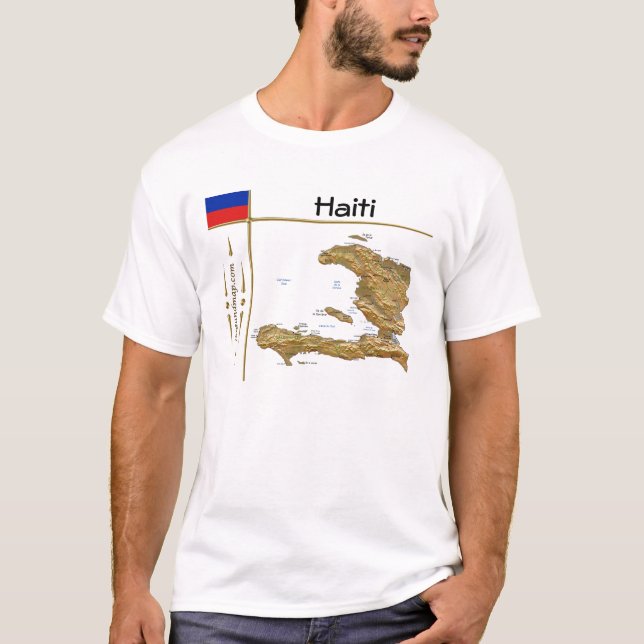 T-Shirt Carte + Drapeau + Titre Haïti (Devant)