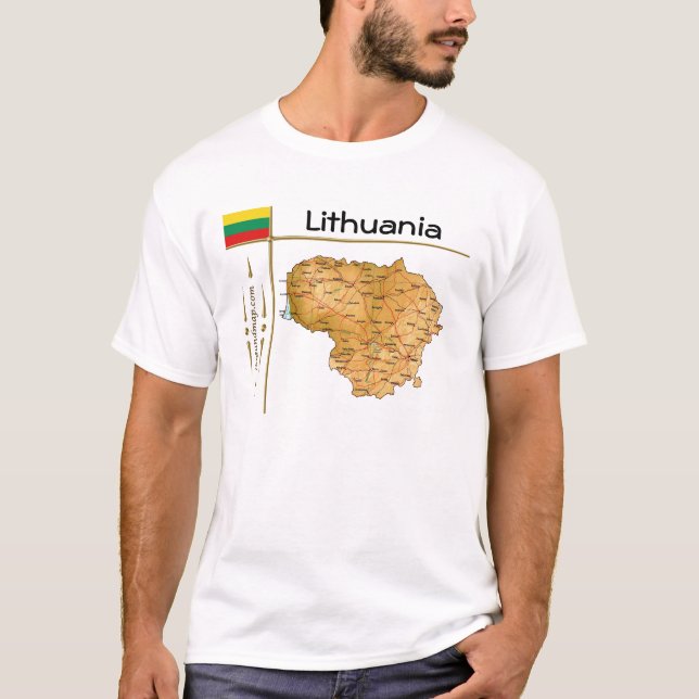 T-Shirt Carte + Drapeau + Titre Lituanie (Devant)