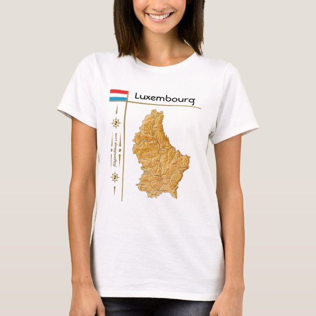T-Shirt Carte + Drapeau + Titre Luxembourg (Devant)