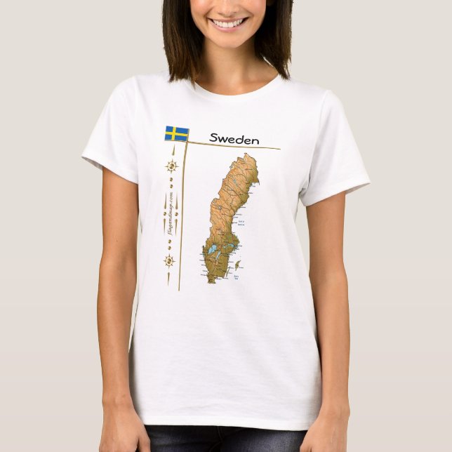 T-Shirt Carte + Drapeau + Titre Suède (Devant)