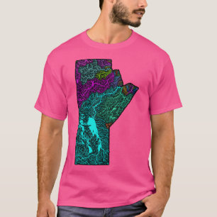 T-shirt Carte du bassin du fleuve Manitoba en couleurs arc