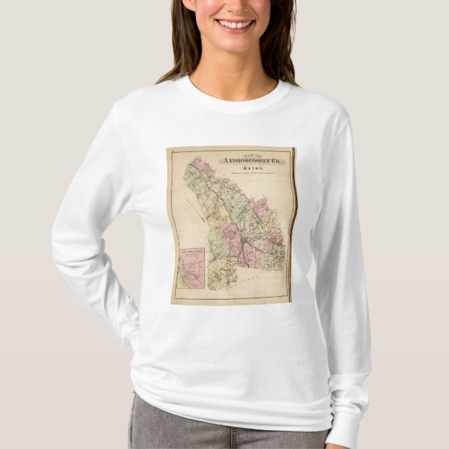 T-shirt Carte du comté d'Androscoggin, Maine (Devant)