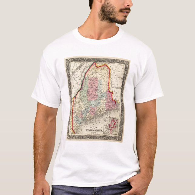 T-shirt Carte du comté de l'état du Maine (Devant)