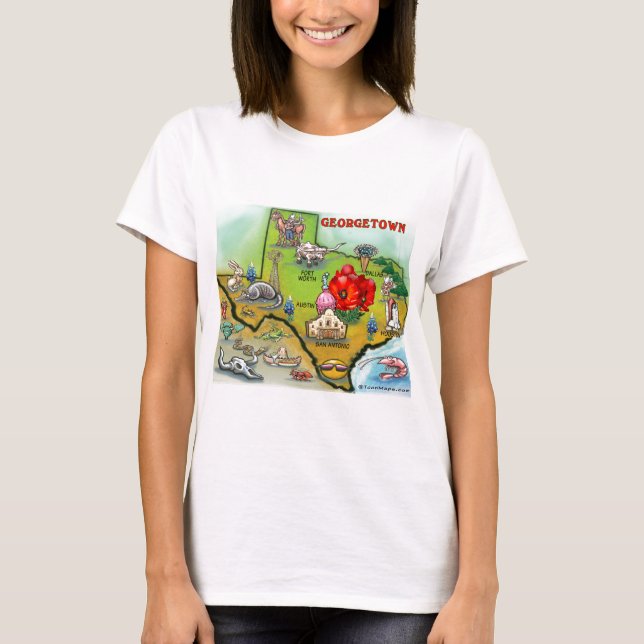 T-shirt Carte du dessin animé Georgetown Texas (Devant)