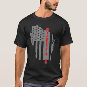 T-shirt Carte du drapeau américain du Wisconsin Fierté pat