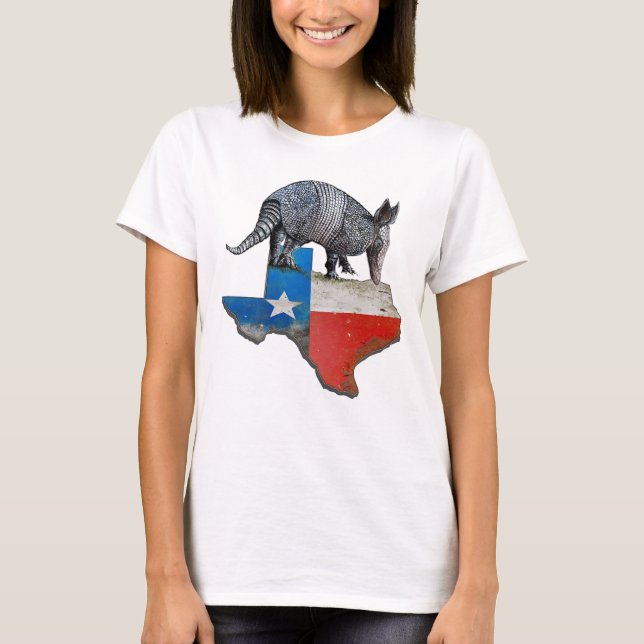T-shirt Carte du drapeau de l'État d'Armadillo Texas (Devant)