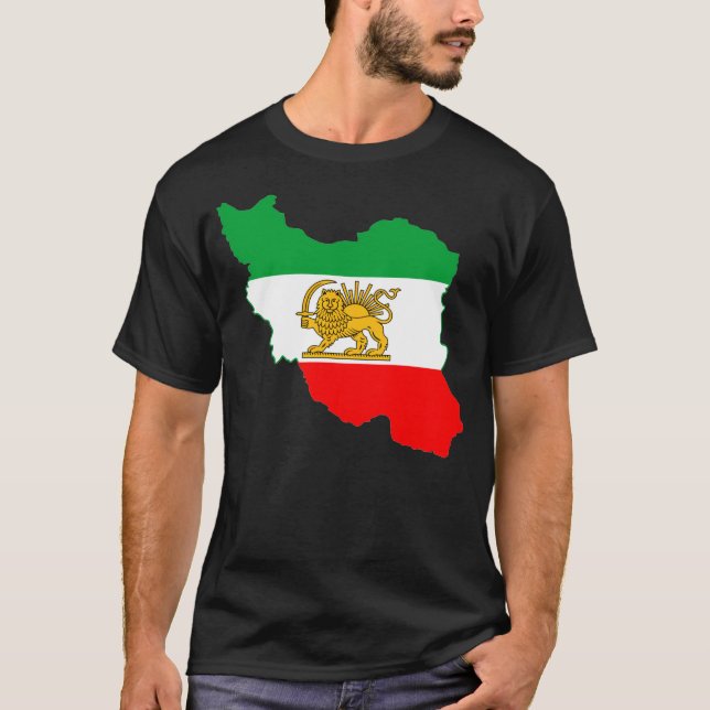 T-shirt Carte du drapeau iranien avec logo Lion (Devant)