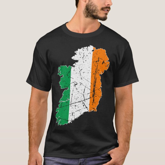 T-shirt Carte du drapeau irlandais Souvenir en détresse Ir (Devant)