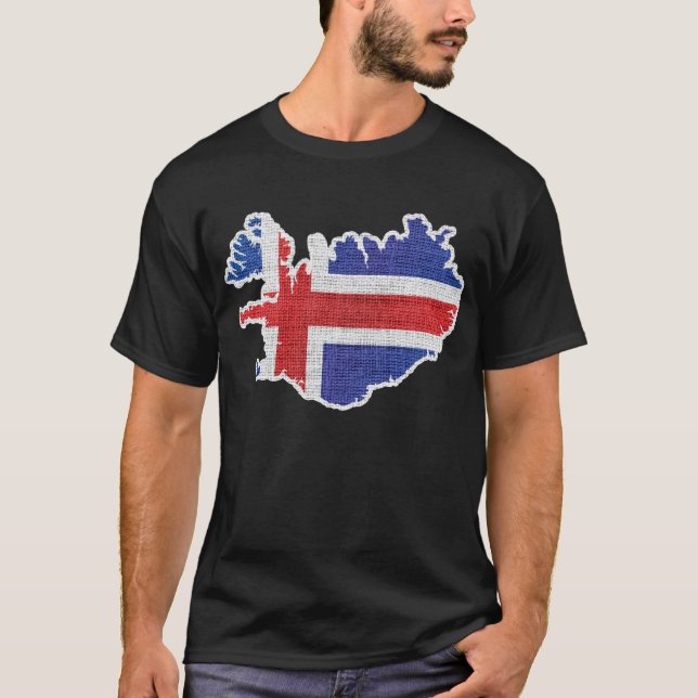 T-shirt Carte du drapeau islandais (Devant)