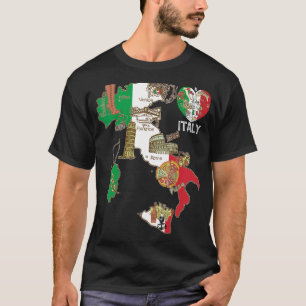 T-shirt Carte du Drapeau Italien Graphique Italie Coeur It