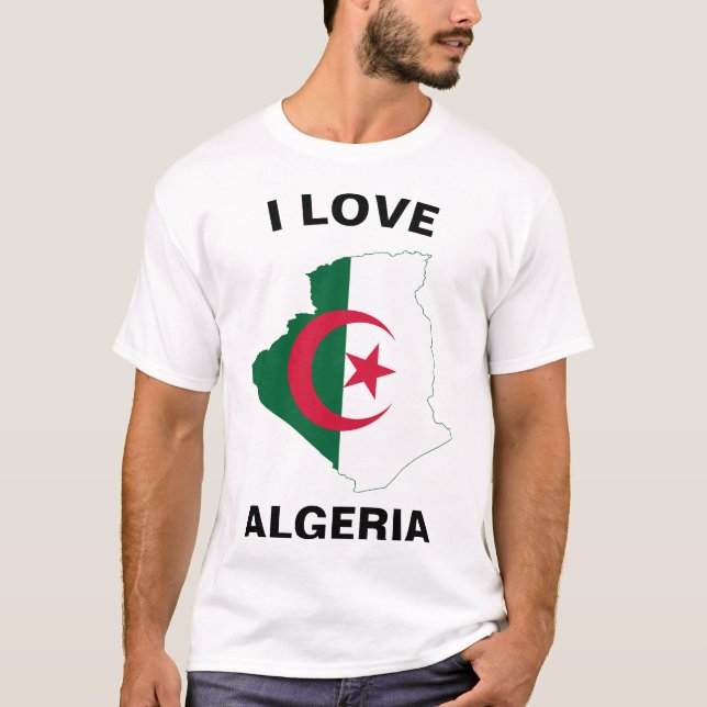 T-shirt Carte du Drapeau Love Algérie (Devant)