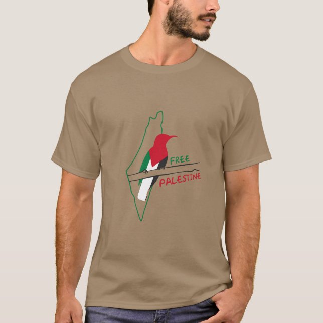 T-shirt carte du drapeau palestinien oiseau  (Devant)