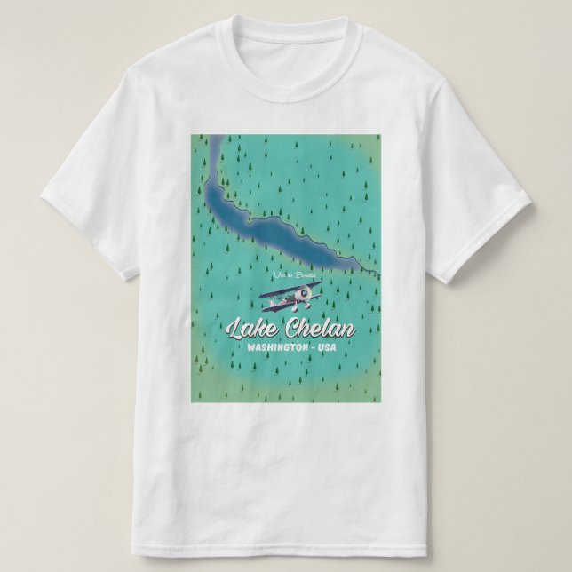 T-shirt Carte du lac Chelan Washington (Design devant)