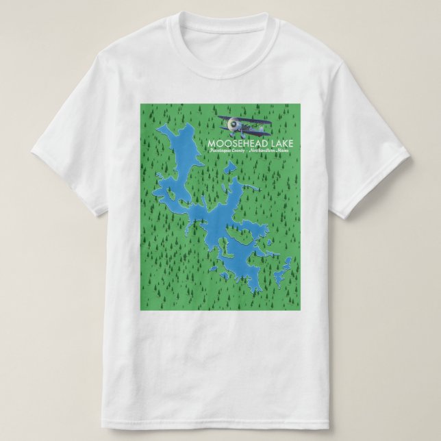 T-Shirt carte du lac Moosehead, comté de Piscataqu (Design devant)