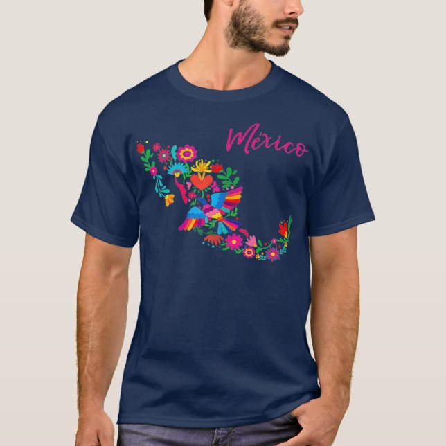 T-shirt Carte du Mexique Otomi floral Emboiderie mexicaine (Devant)