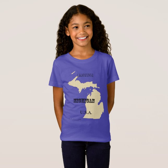 T-shirt - Carte du Michigan avec la ville (Devant entier)