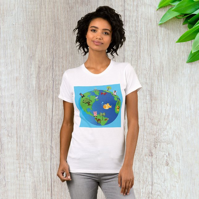 T-shirt Carte du monde animal Mignonne illustration de la  (Créateur téléchargé)