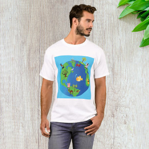 T-shirt Carte du monde animal Mignonne illustration de la 